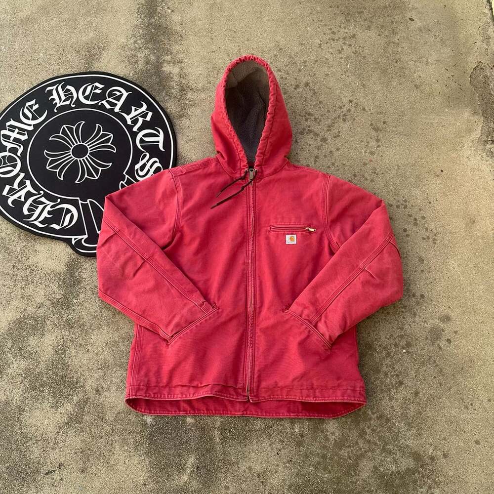 Vintage Carhartt Women's WJ141 Pink Sherpa Hooded Work Jacket Size Large (12/14)